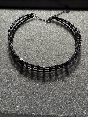 Icing Black Multi-Strand Beaded Choker Necklace